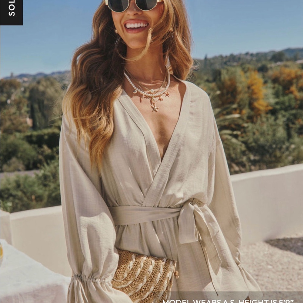 Vici Taupe Long Sleeve Romper - Picture 2 of 7
